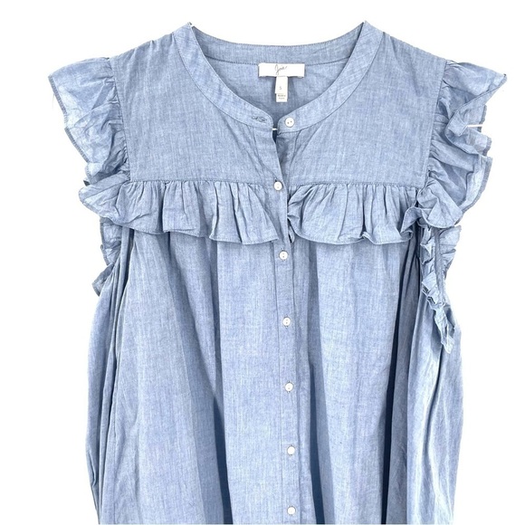 Joie Akari Ruffle Cold Shoulder Chambray Long Sleeve Button Front Blouse Top - Picture 4 of 9